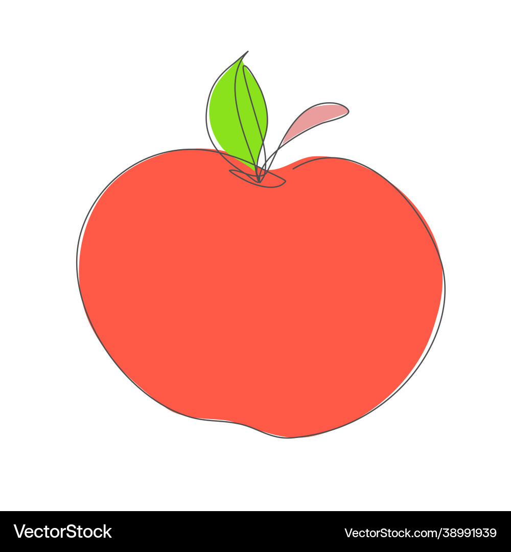 Red apple in continuous line drawing sketchy Vector Image