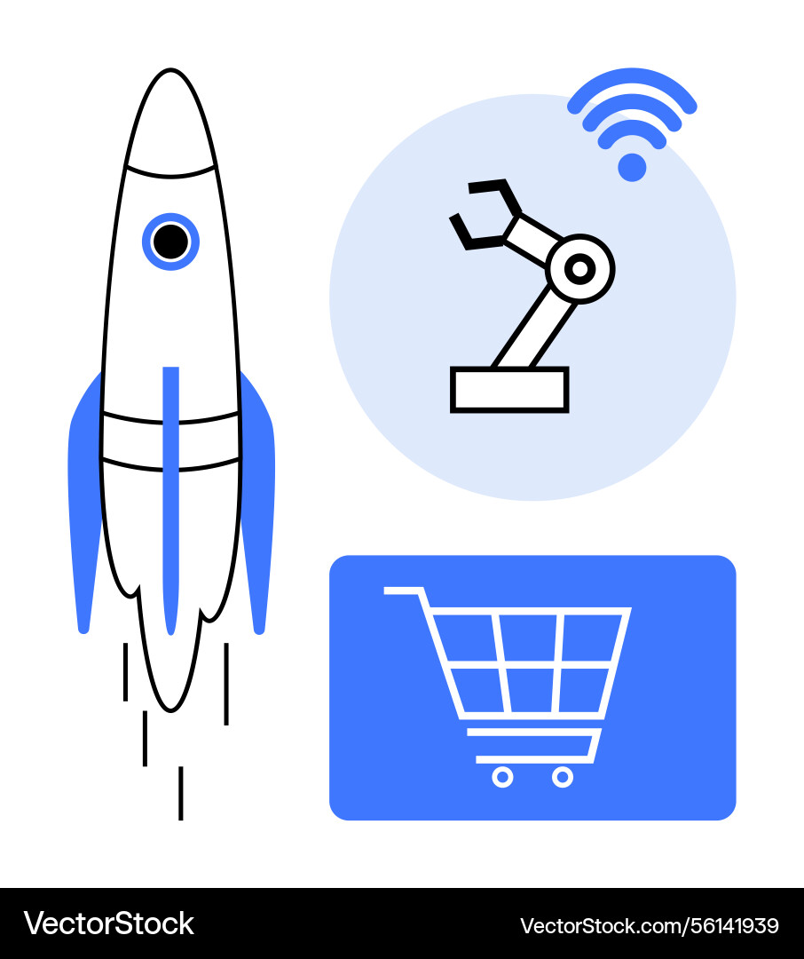 Rocket launch robotic automation and online Vector Image