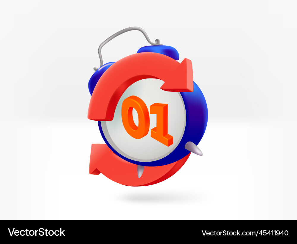 Alarm clock with arrows and count 3d isolated Alarm clock with arrows and count 3d isolated vector image