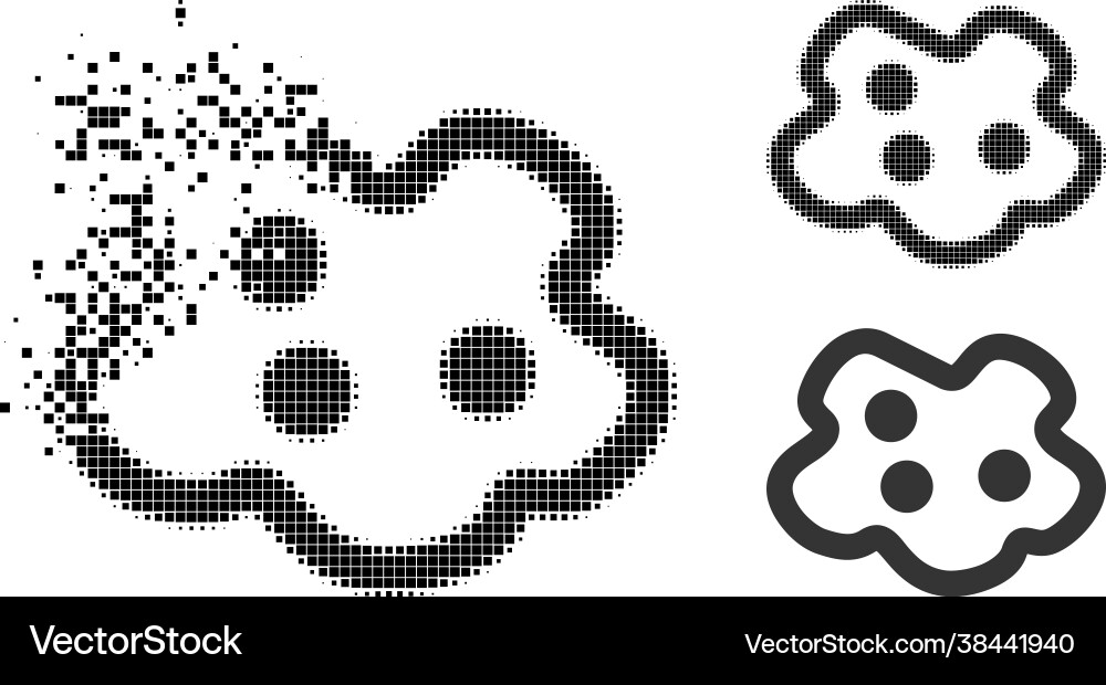 Disintegrating pixel amoeba glyph with halftone Disintegrating pixel amoeba glyph with halftone vector image
