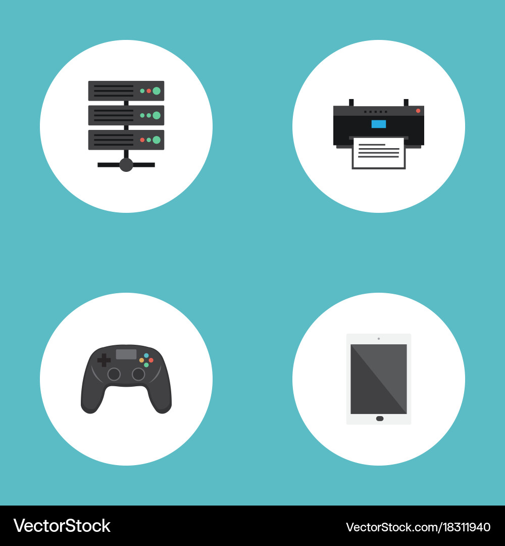 Flat icons printer datacenter controller Vector Image