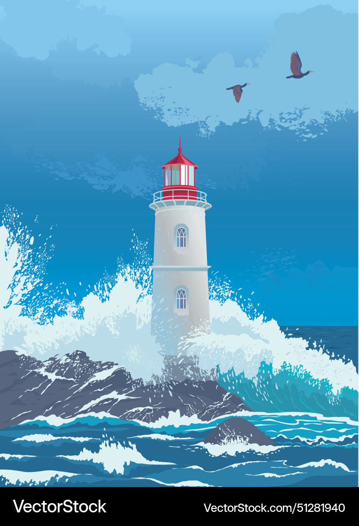 Lighthouse storm Royalty Free Vector Image - VectorStock