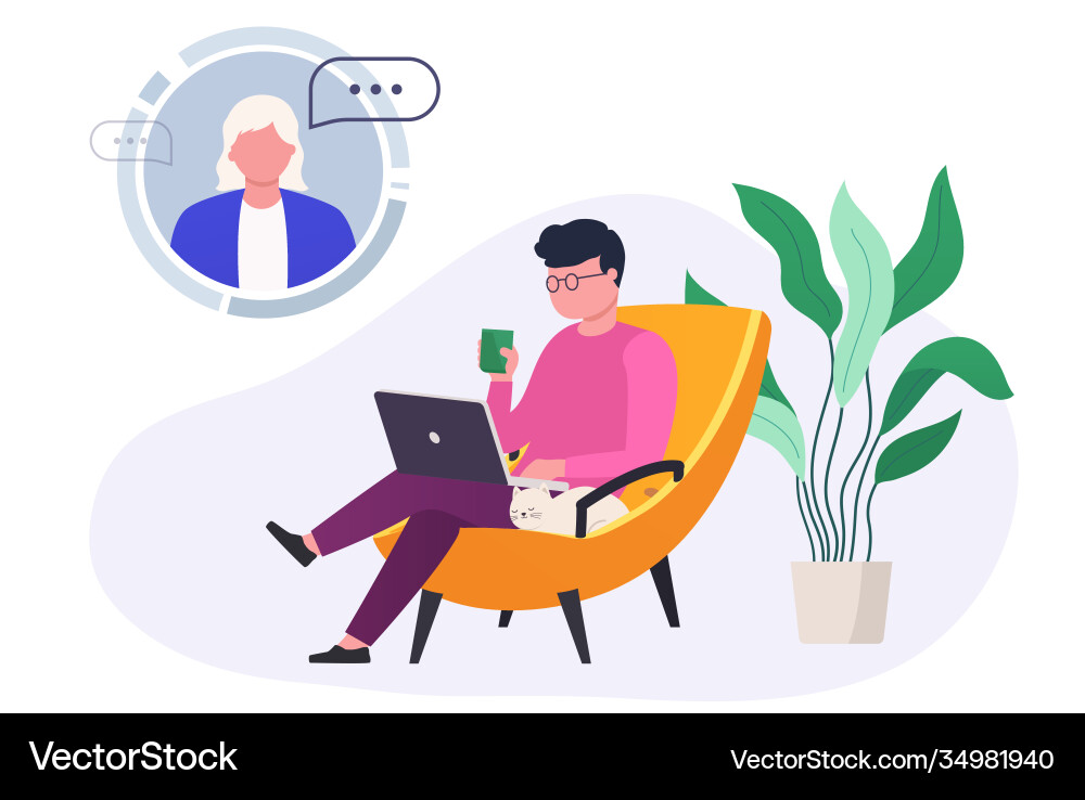 Man on Video Call - Remote Work vector image