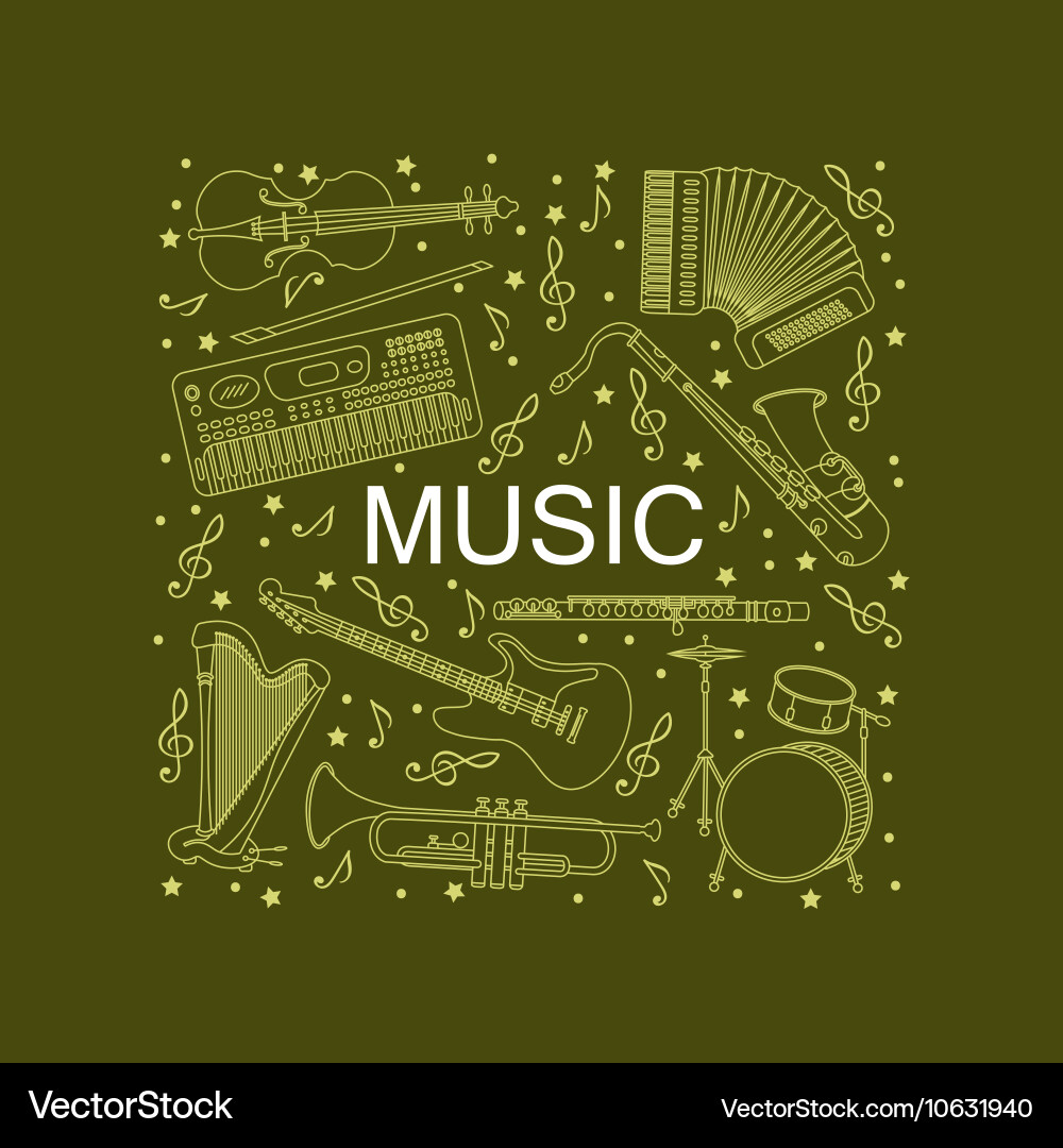 Music instruments thin line icon set for web vector image