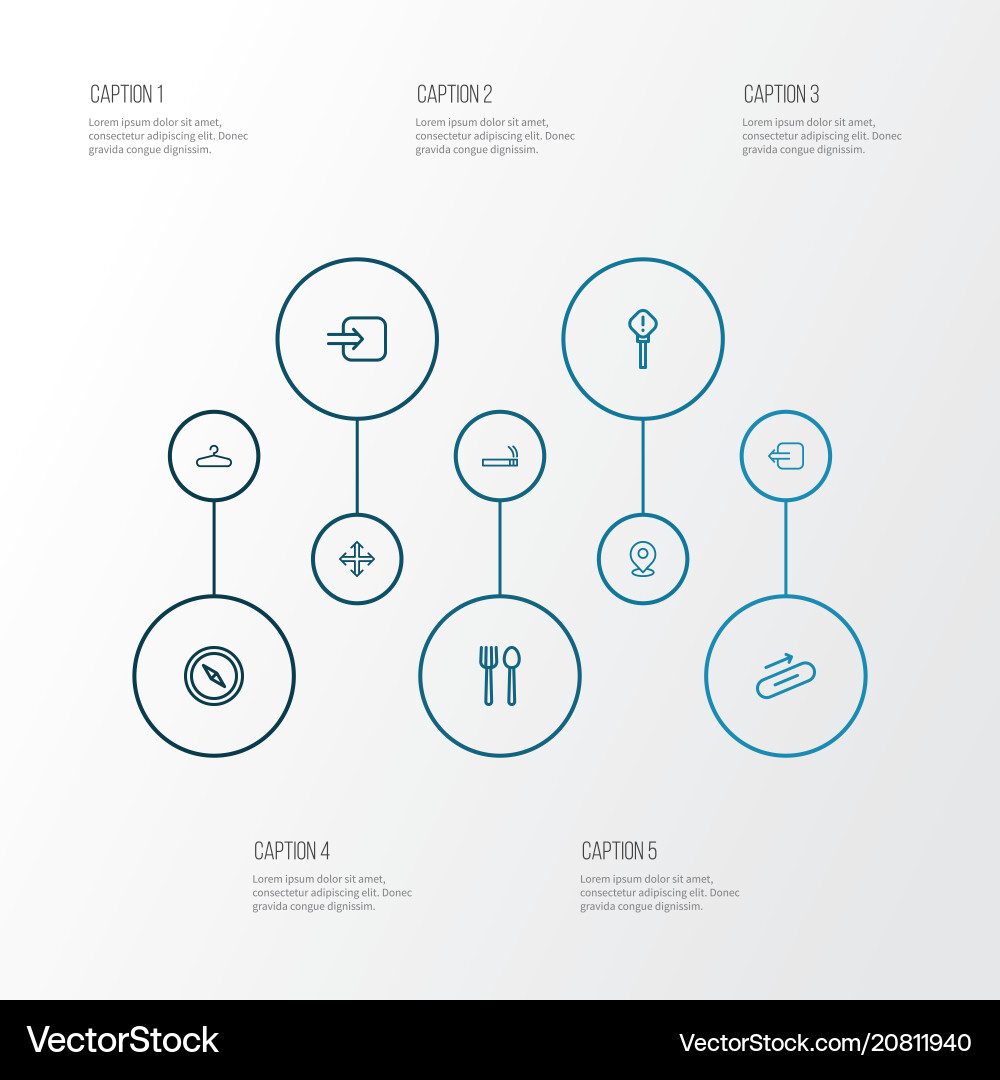 Navigation icons line style set with way out vector image