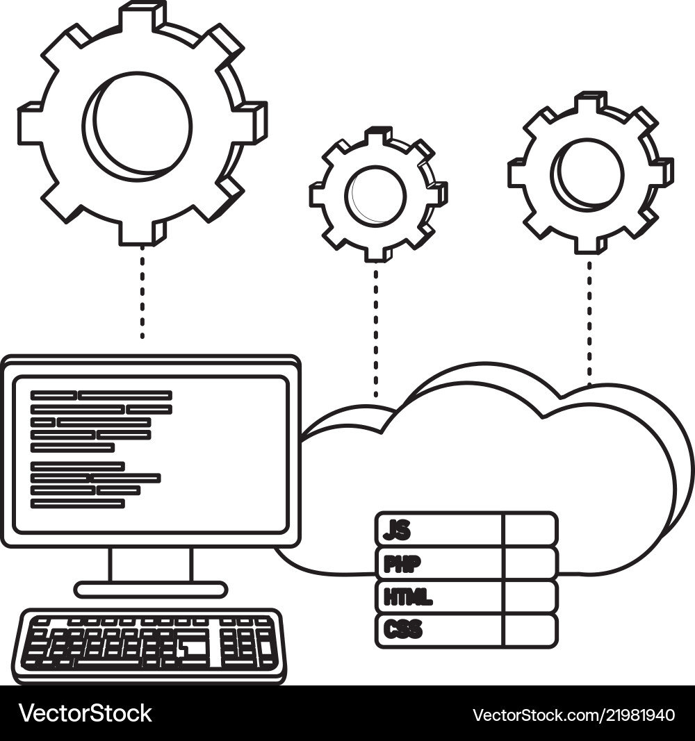 Outline computer programming code and cloud data Outline computer programming code and cloud data Vector Image