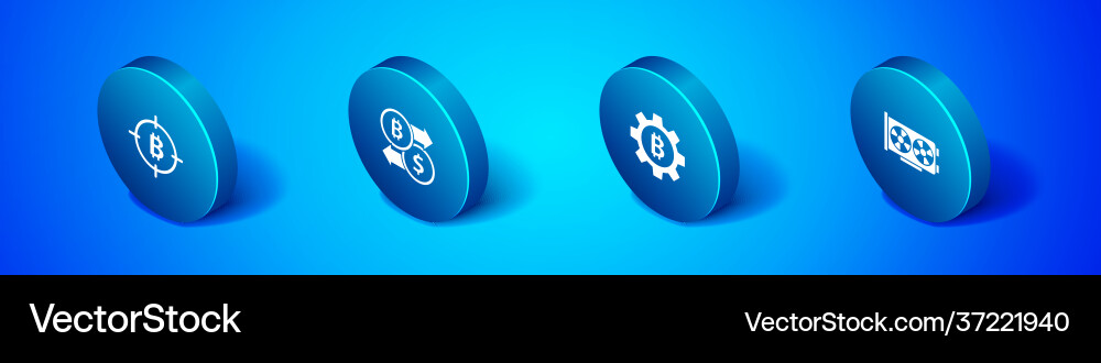 Set isometric bitcoin in target Set isometric bitcoin in target vector image