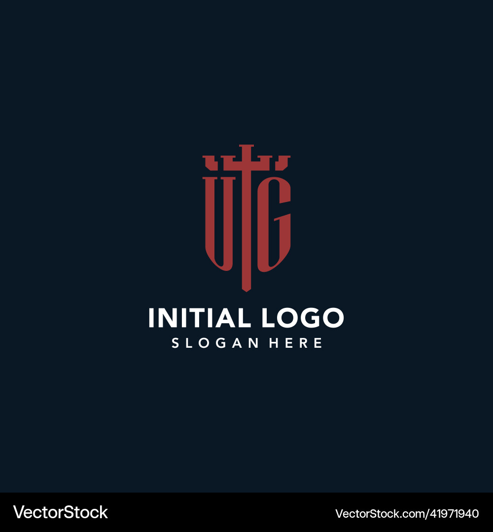 Ug initial monogram logos with sword and shield Ug initial monogram logos with sword and shield Vector Image