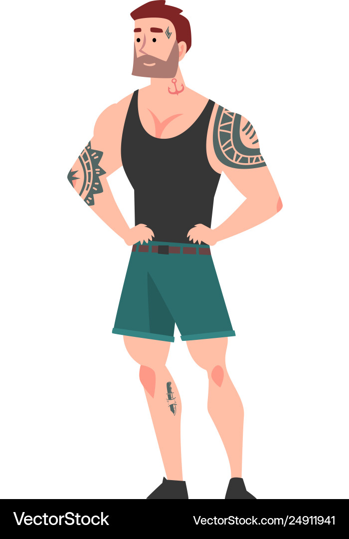 Bearded muscular man with tattoo attractive Bearded muscular man with tattoo attractive vector image