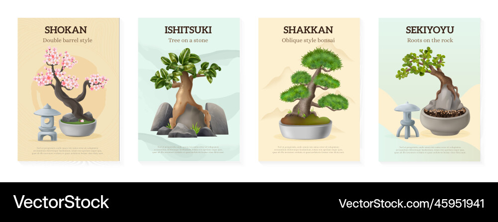 Bonsai trees poster set Bonsai trees poster set vector image