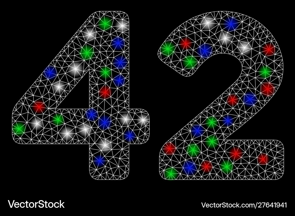 Bright mesh 2d 42 digits text with flare spots Vector Image