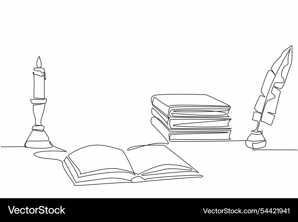 Continuous one line drawing open book quill Vector Image