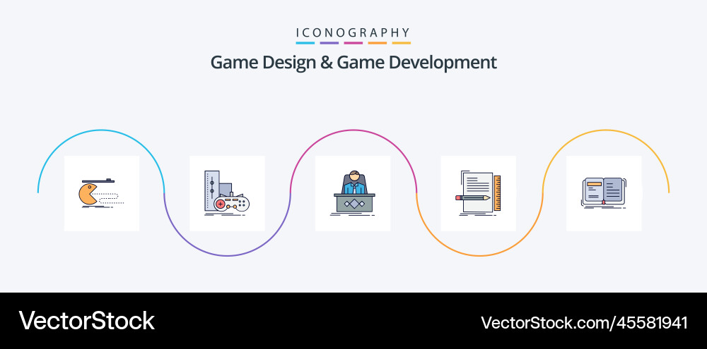 Game design and development line filled flat Vector Image