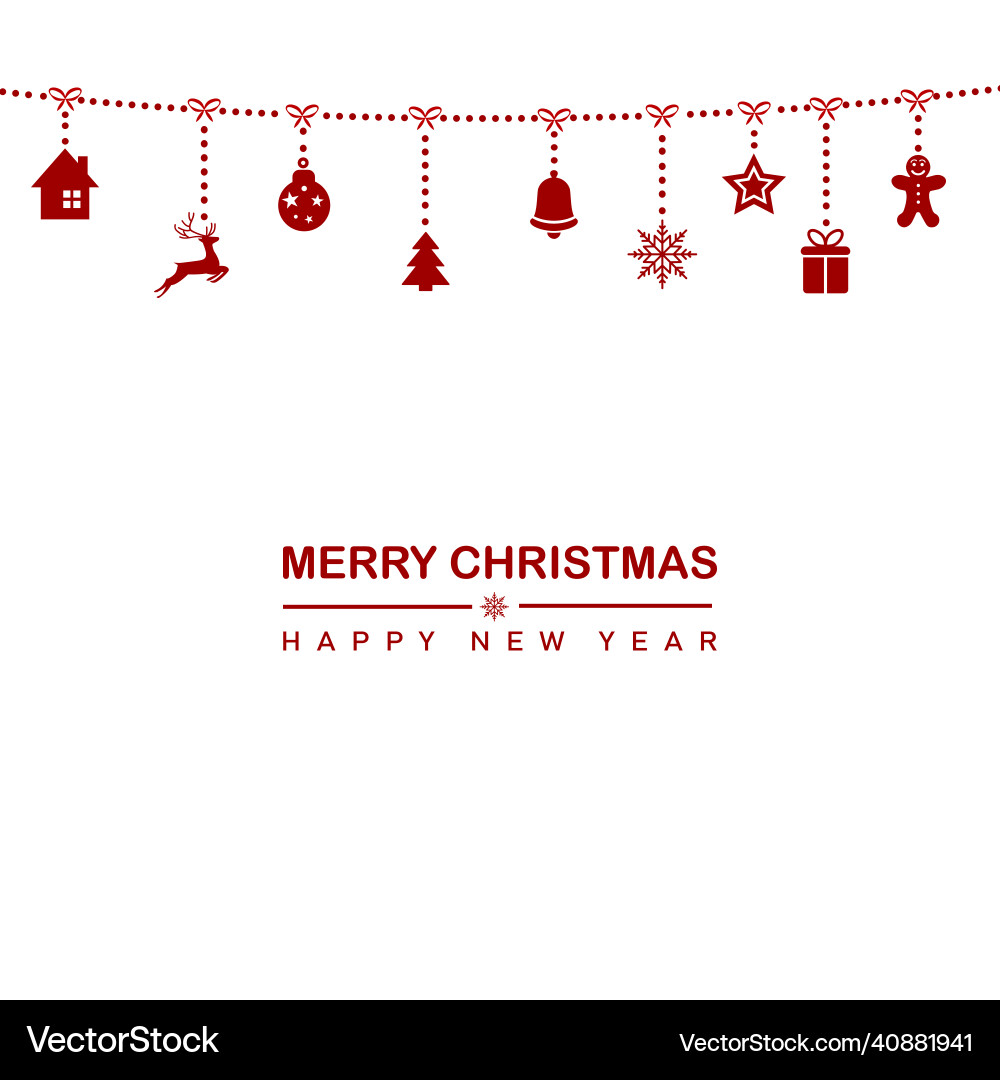Happy new year with hanging red xmas ornaments Happy new year with hanging red xmas ornaments vector image