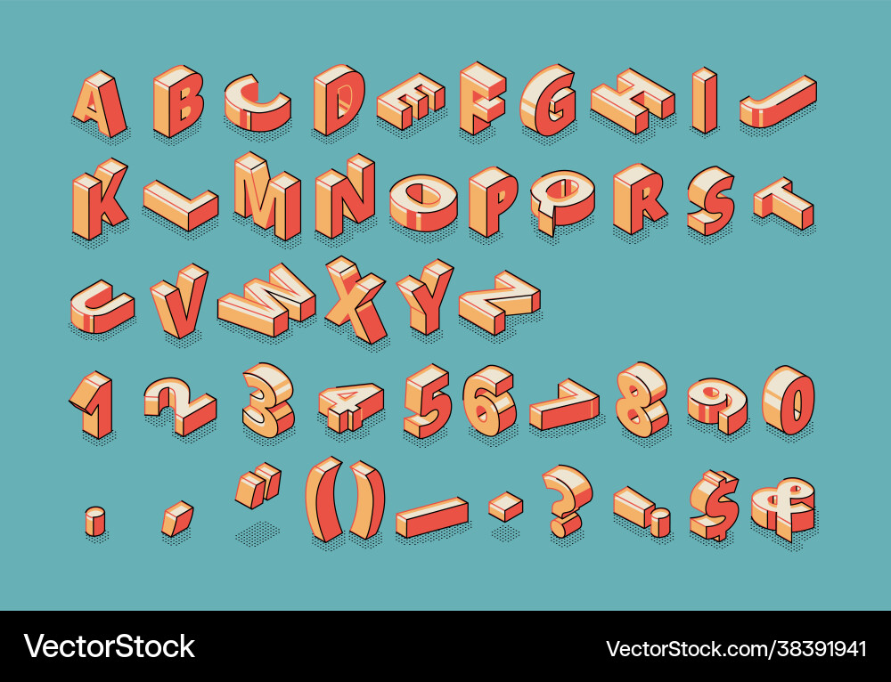 Isometric alphabet numbers and punctuation marks Isometric alphabet numbers and punctuation marks vector image