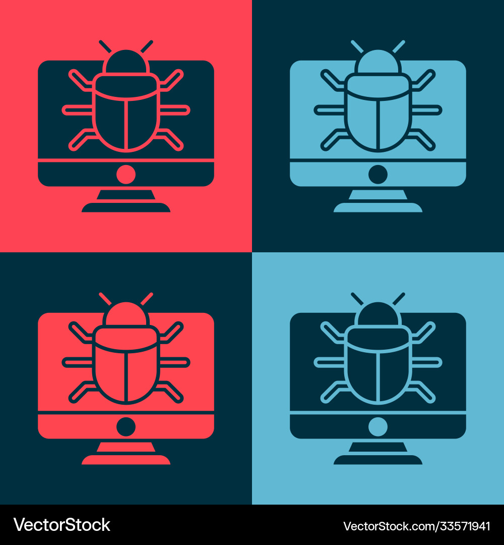 Pop art system bug on monitor icon isolated Pop art system bug on monitor icon isolated vector image