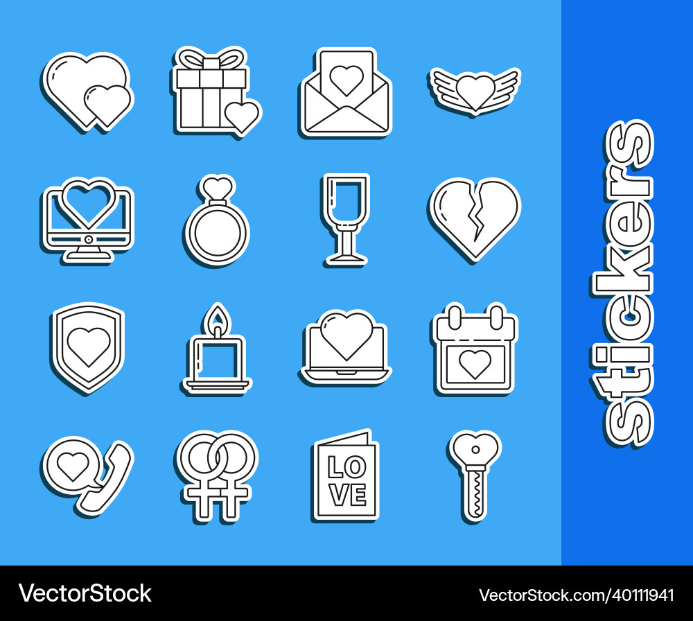 Set line key in heart shape calendar with broken Set line key in heart shape calendar with broken vector image