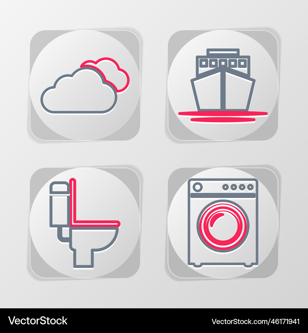 Set line washer toilet bowl ship and cloud icon Set line washer toilet bowl ship and cloud icon vector image
