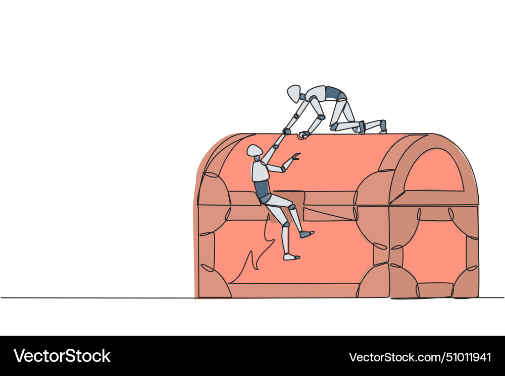 Single continuous line drawing smart robot helps vector image