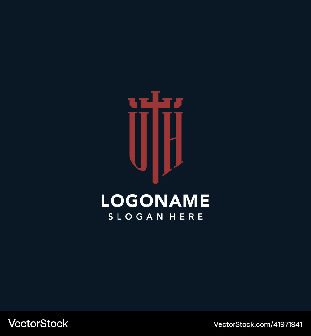 Uh initial monogram logos with sword and shield Uh initial monogram logos with sword and shield Vector Image