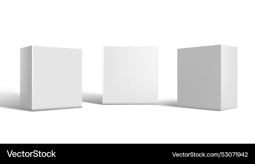 3d cardboard boxes set front and half side view 3d cardboard boxes set front and half side view vector image