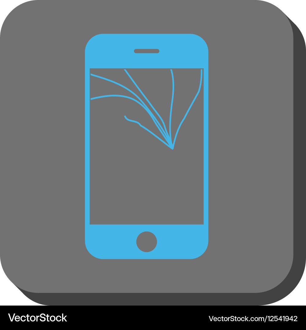 Broken smartphone screen rounded square button vector image