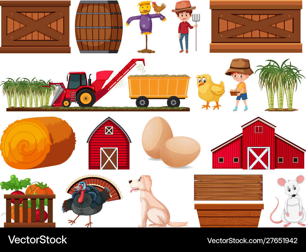 Large set isolated farm objects Large set isolated farm objects vector image