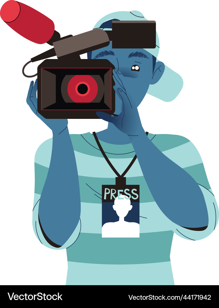 Man video operator with camera filming Man video operator with camera filming Vector Image
