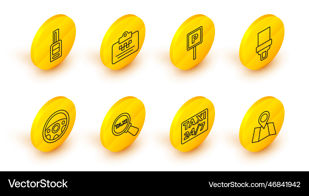 Set line folded map with location taxi Set line folded map with location taxi vector image