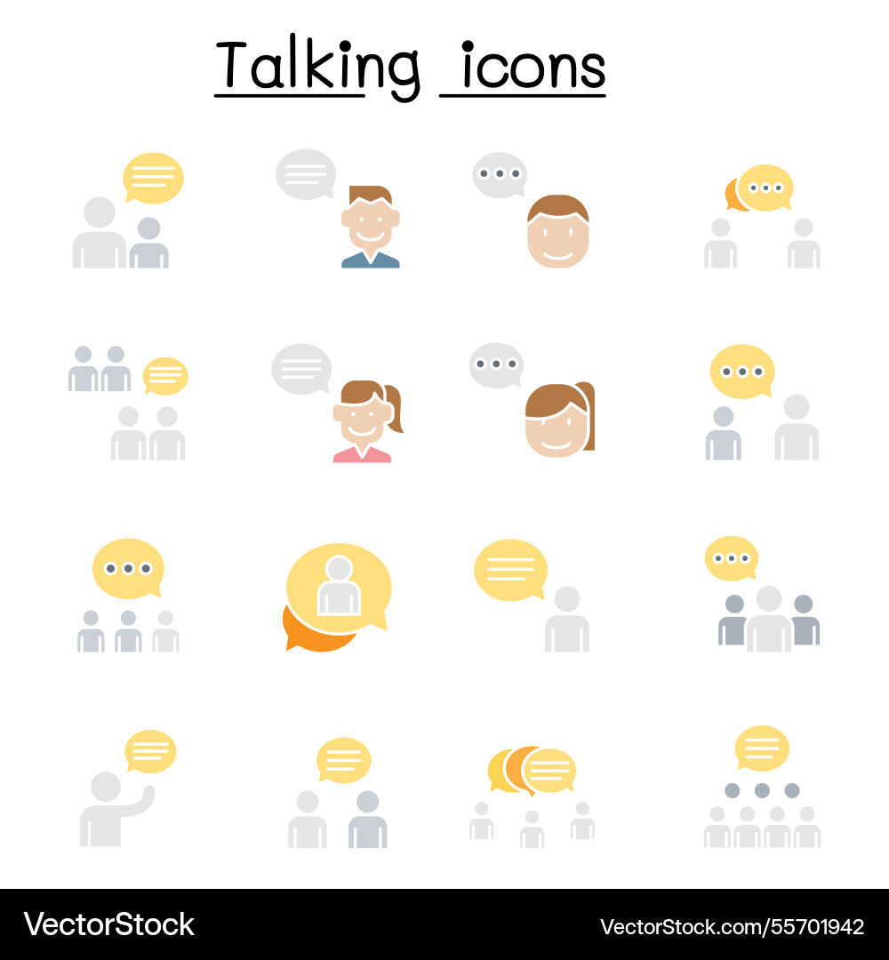 Talk speech discussion dialog icon set in flat Talk speech discussion dialog icon set in flat vector image