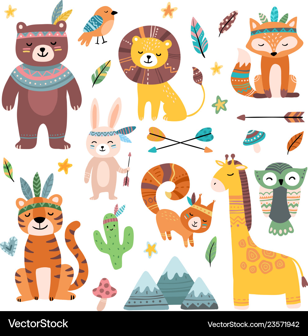 Tribal Animals: Lions, Tigers & Foxes vector image