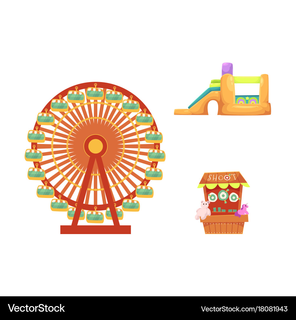 Amusement park objects icon set Vector Image