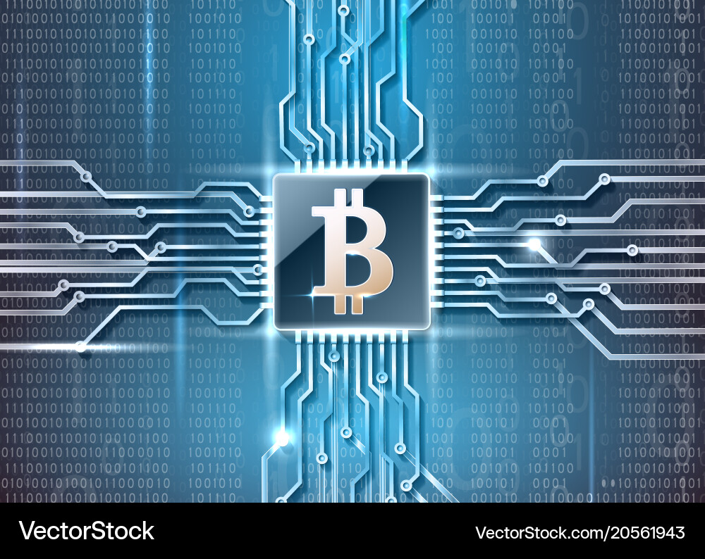 Bitcoin symbol on microchip vector image