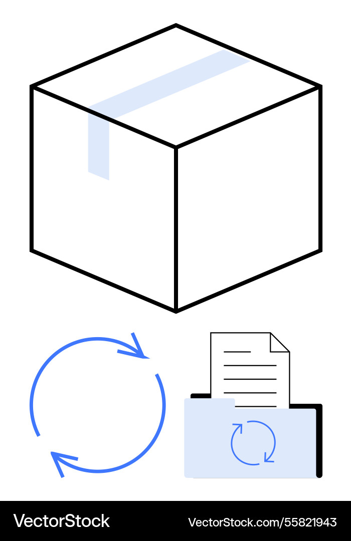 Box with packaged item and file folder symbolizing Box with packaged item and file folder symbolizing Vector Image