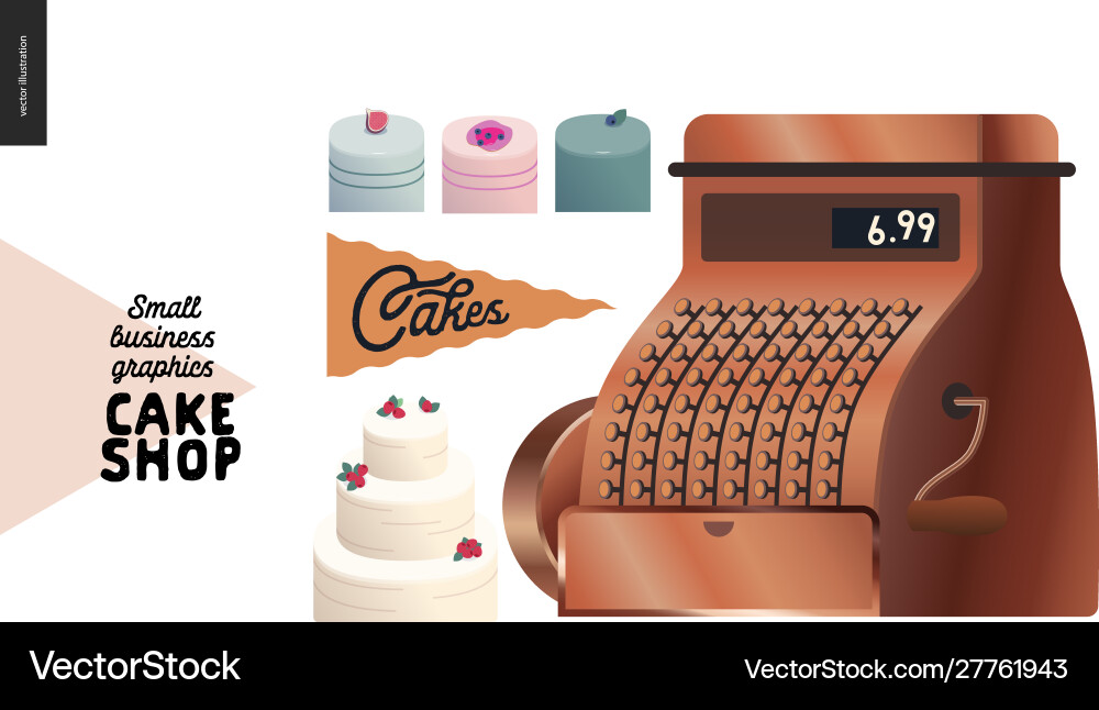 Cake Shop - kleine Geschäftsgrafiken Vintage Cash Cake Shop - kleine Geschäftsgrafiken Vintage Cash vektorbild