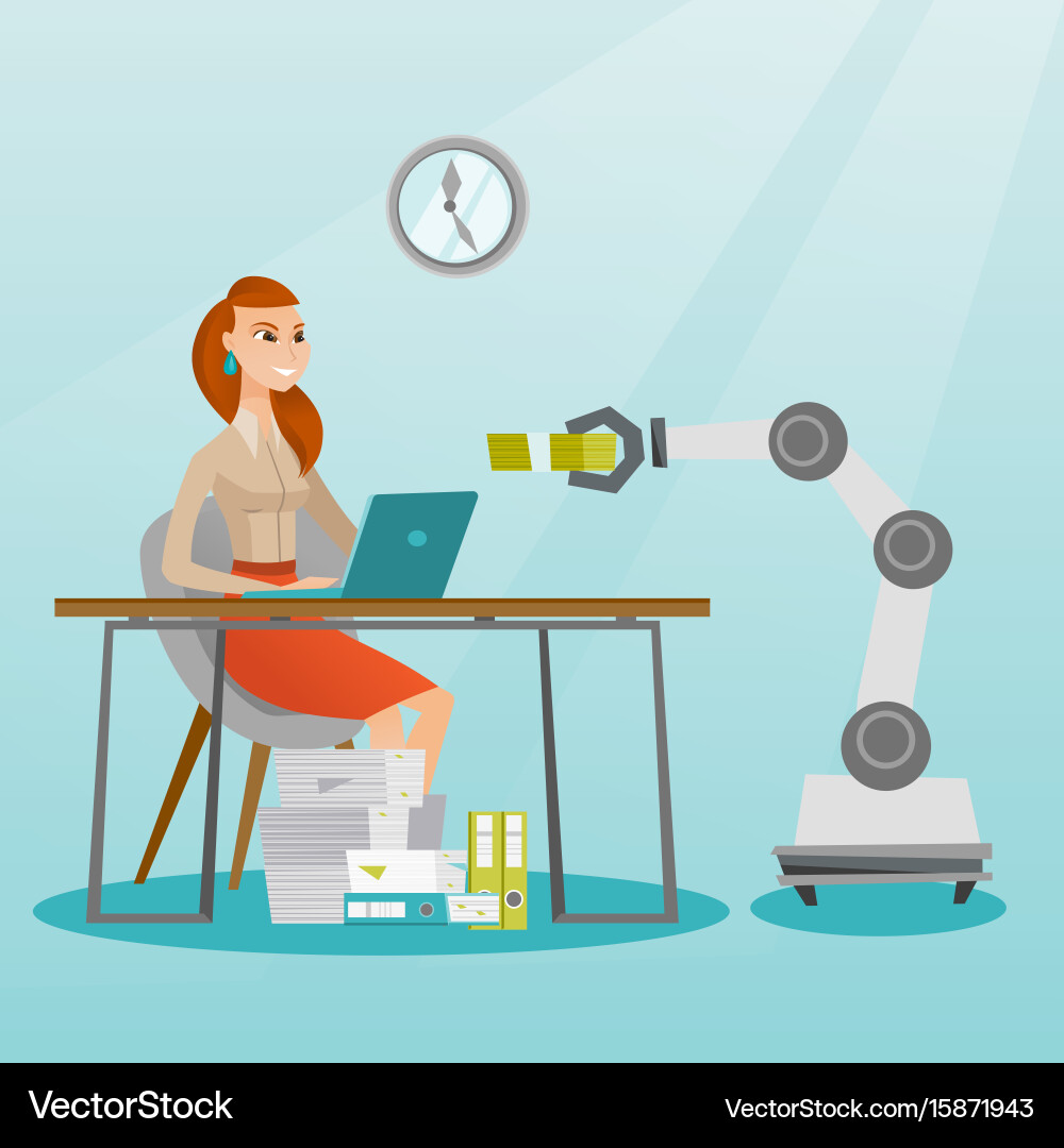 Caucasian developer programming a robotic hand Vector Image