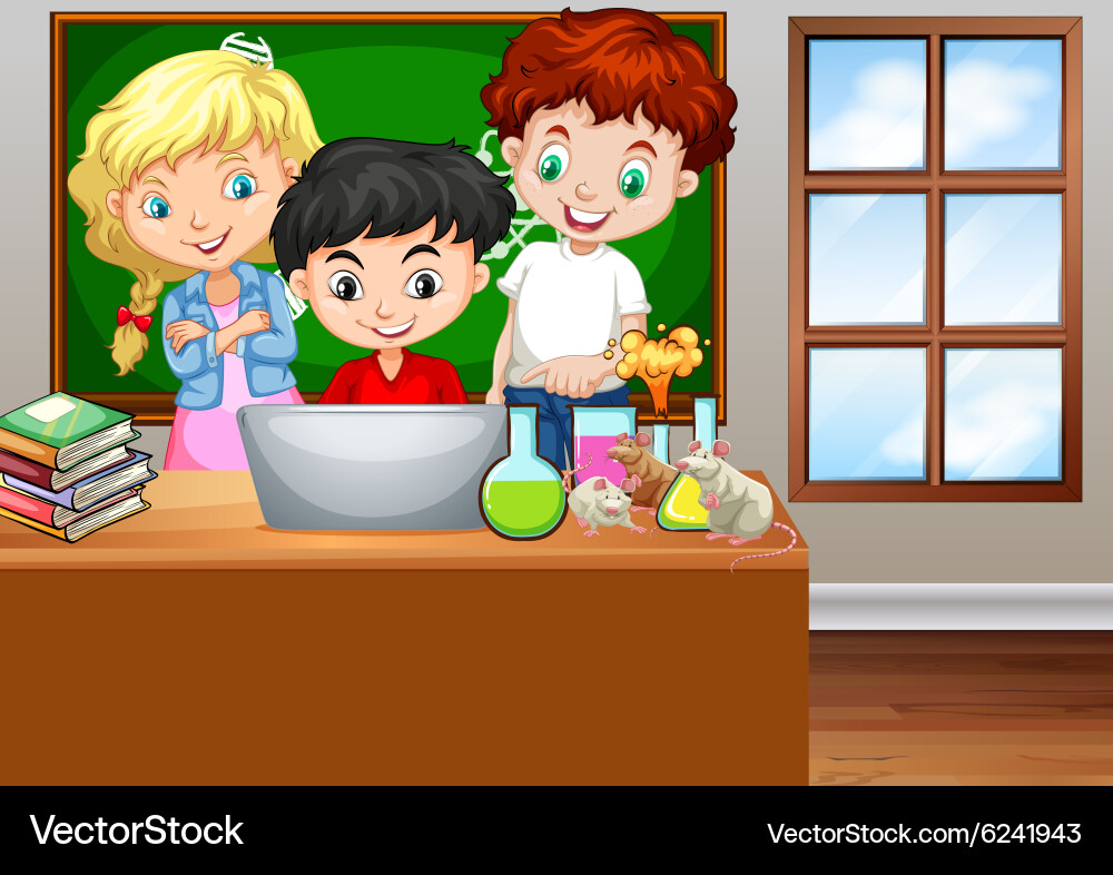 Children Studying at Computer in Classroom vector image