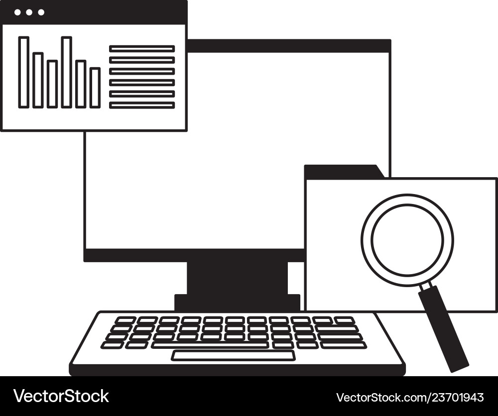 Computer monitor keyboard folder website analysis vector image