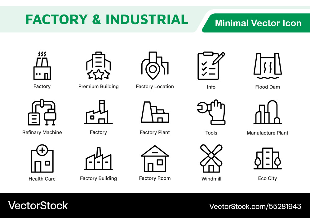 Factory icon set a dynamic collection of icons Factory icon set a dynamic collection of icons Vector Image
