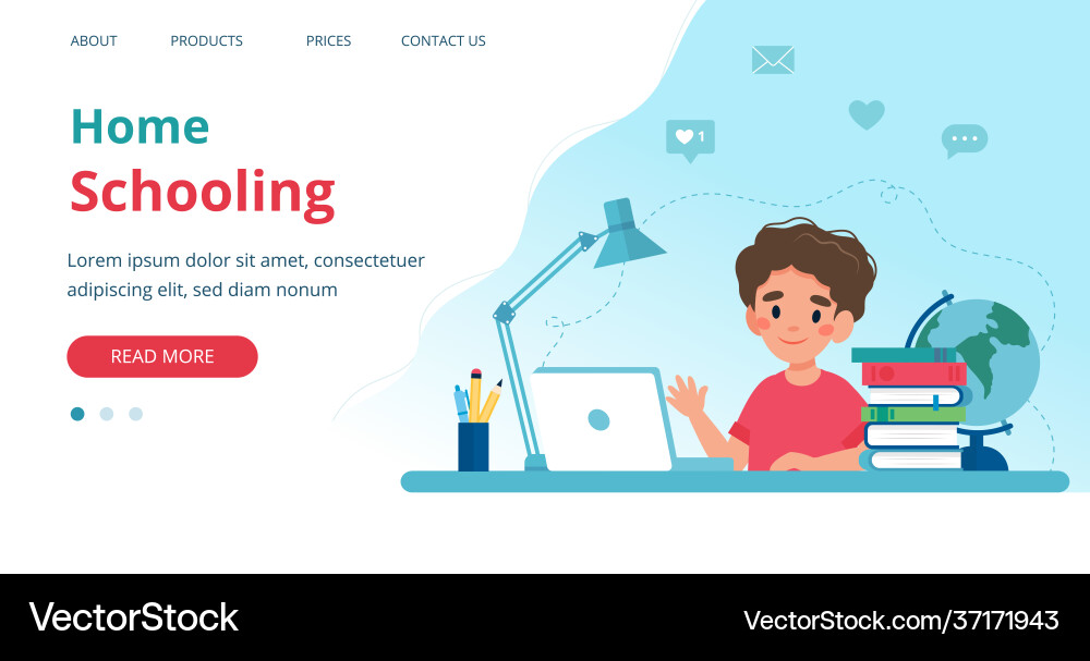Homeschooling banner with boy studying Homeschooling banner with boy studying vector image