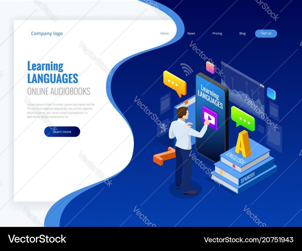 Isometric online language learning interface Isometric online language learning interface vector image