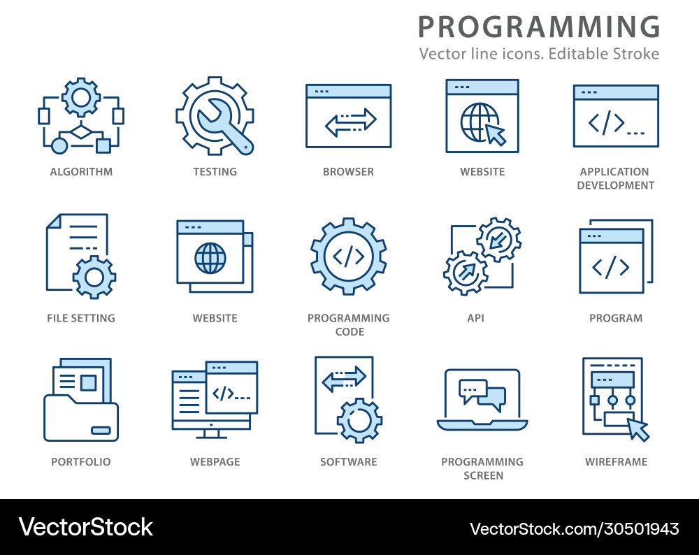 Programming Icon Set - Line Style vector image