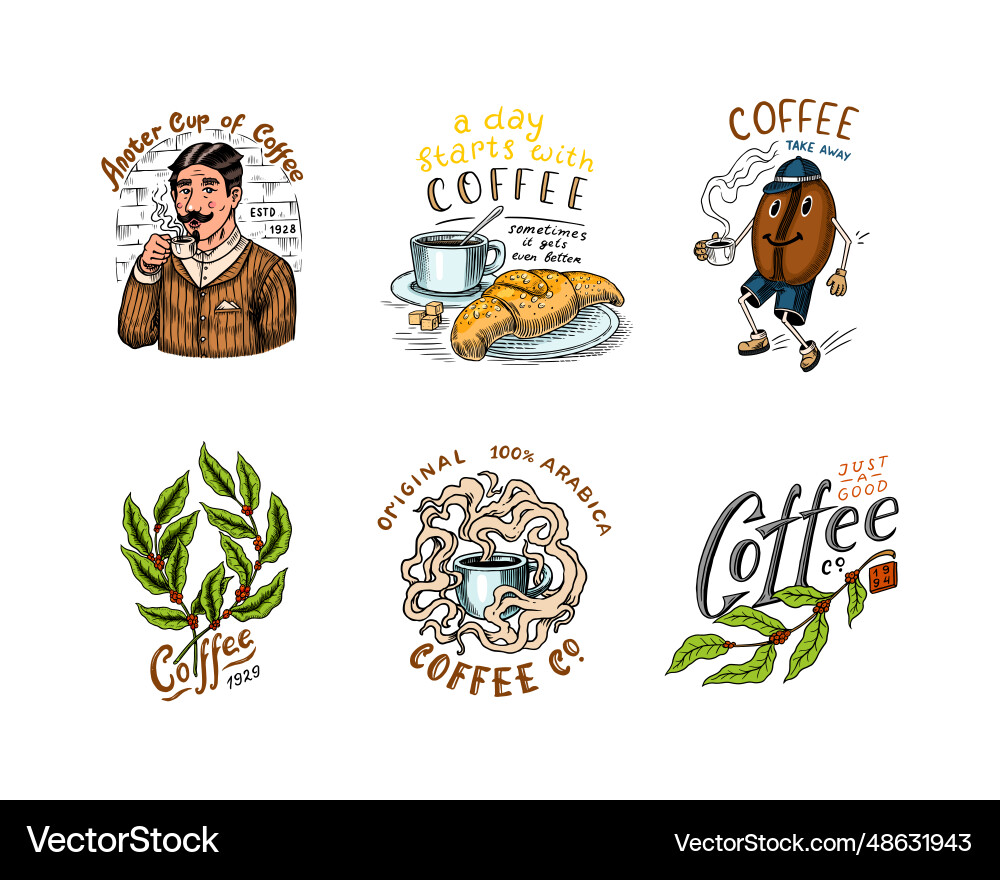 Set aus Kaffee im Vintage-Stil Frau und Mann Set aus Kaffee im Vintage-Stil Frau und Mann vektorbild