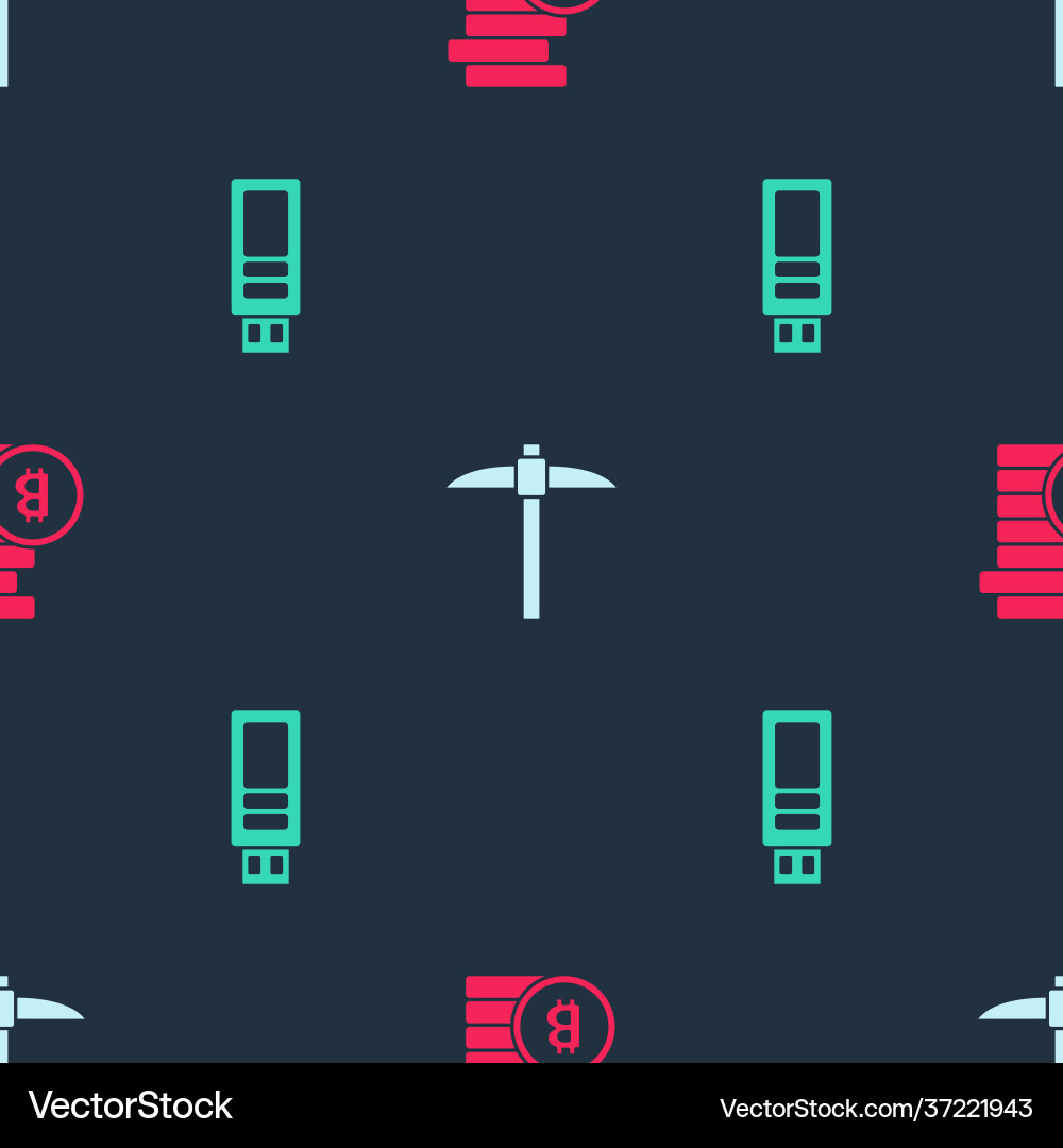 Set bitcoin pickaxe and usb flash drive Set bitcoin pickaxe and usb flash drive vector image