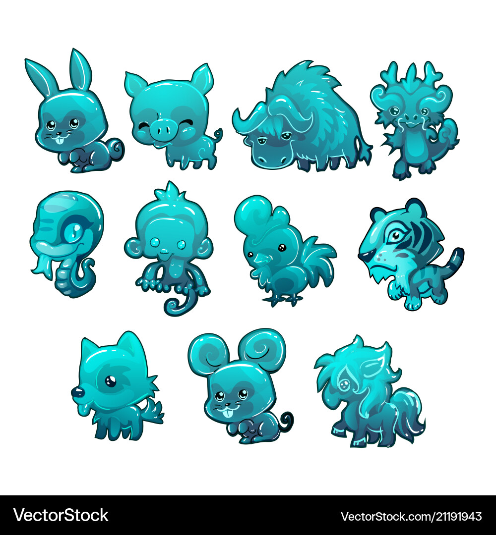 Set cartoon ice figurines of animals turquoise Set cartoon ice figurines of animals turquoise vector image