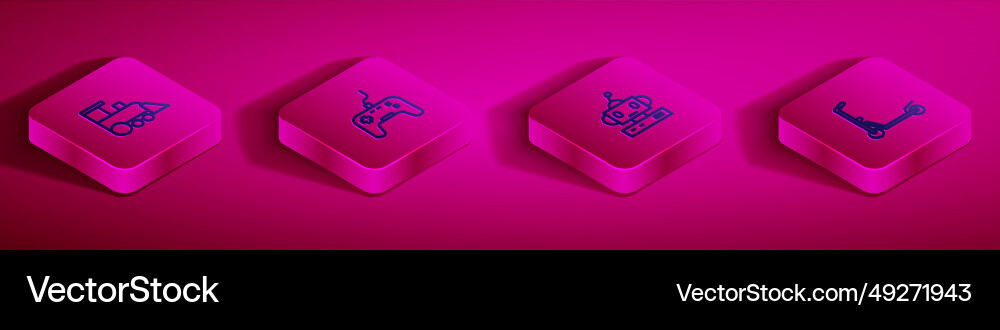 Set isometric line toy train gamepad robot Set isometric line toy train gamepad robot vector image