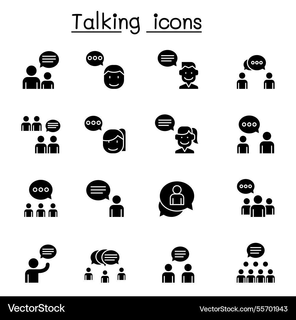 Talk speech discussion dialog icon set in glyph Talk speech discussion dialog icon set in glyph vector image