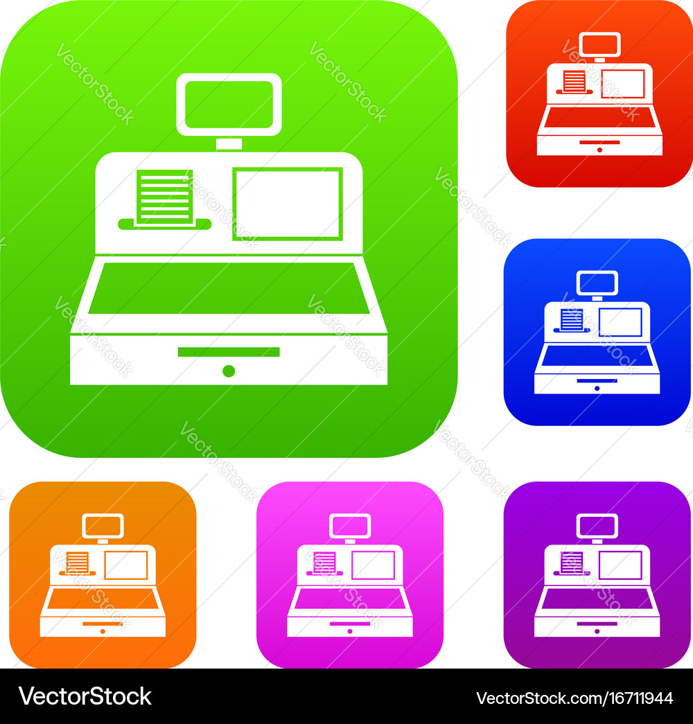 Cash register with drawer set collection Vector Image