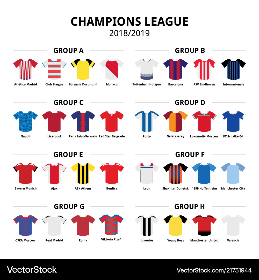 Champions league football jerseys kit 2018 - 2019 vector image