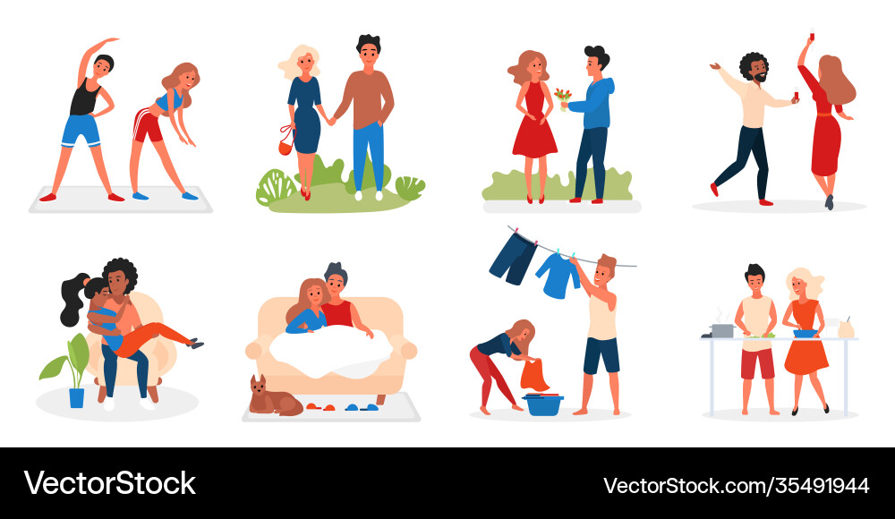 Couple people spend time together set lovers vector image